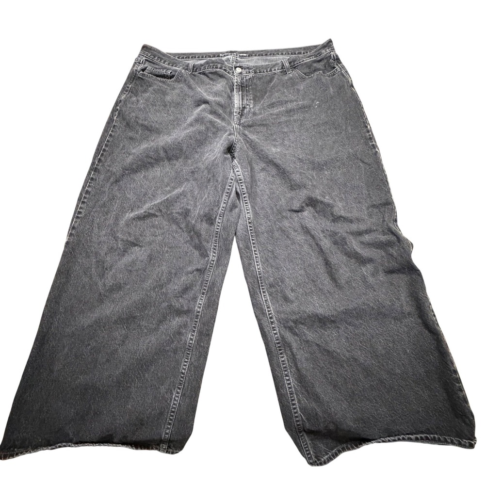 Old Navy Wow Baggy Wide Leg Jeans Womens 22 Mid Rise Washed Black Denim Relaxed